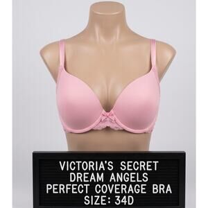 Victoria's Secret Dream Angels Bra 34D Light Pink Perfect Coverage Lace EUC